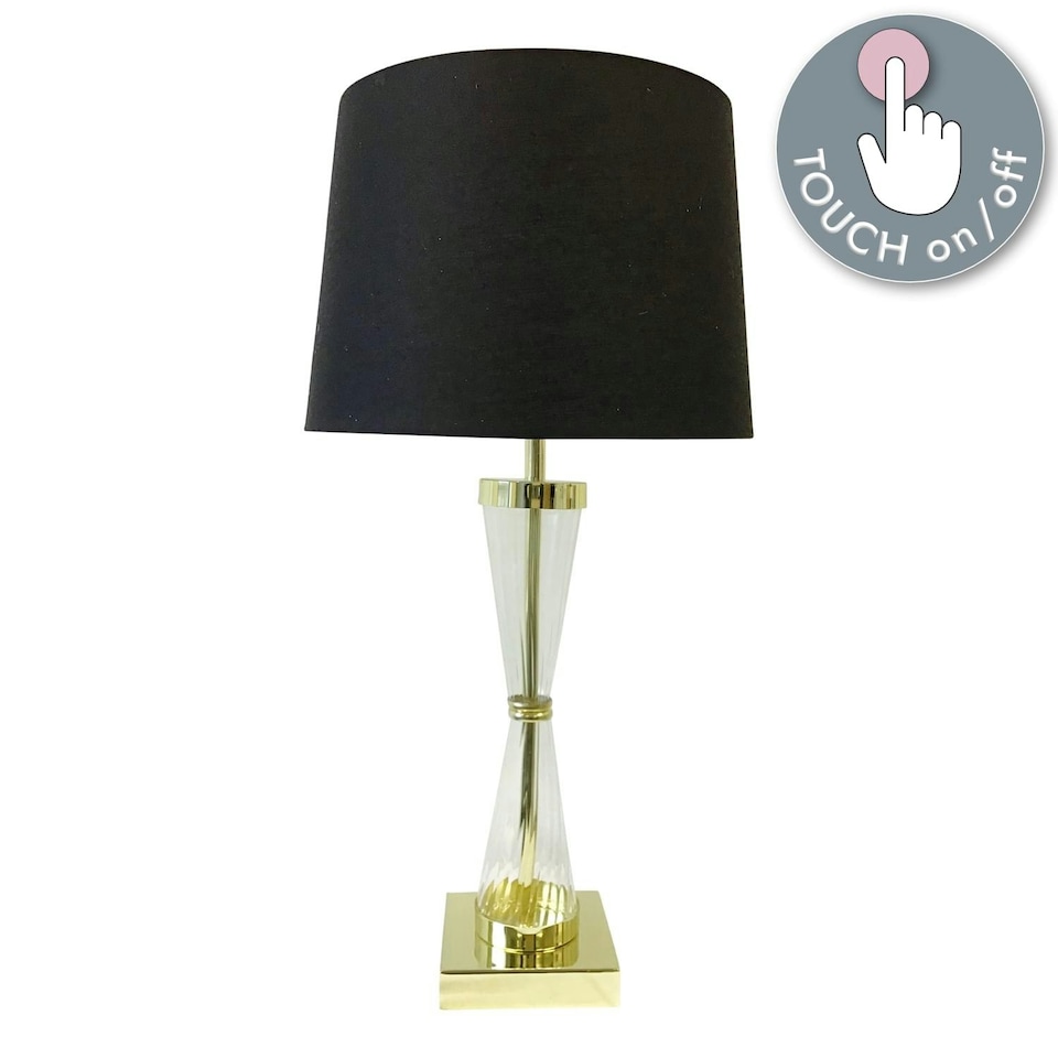 image 1 of Gold Plated Table Touch Light with Black Cotton Fabric Shade Gold | Black
