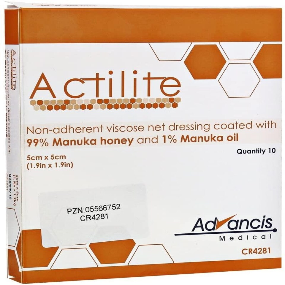 image 1 of Actilite Manuka Honey Dressing 5cm x 5cm Pack of 10