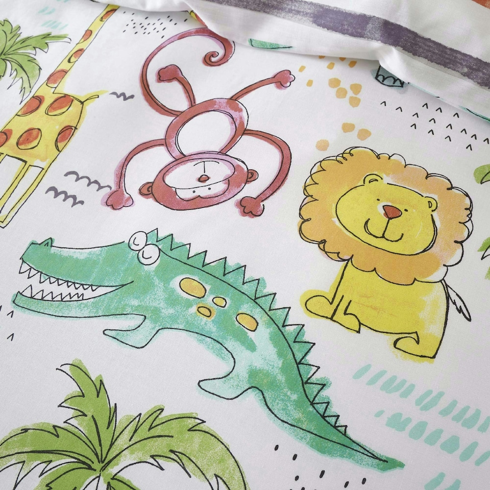 image 1 of Portfolio Home Jungle Fun Animals Reversible Soft Easy Care Bed Linen Duvet Cover Quilt Bedding Set With Pillow Case Multi | Toddler