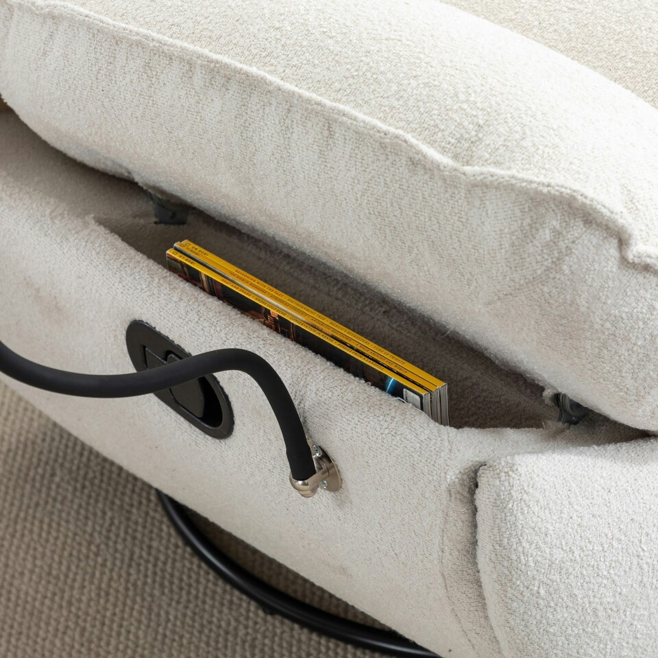 image 1 of Fallon Boucle Fabric Swivel Based Recliner Chair - Cream