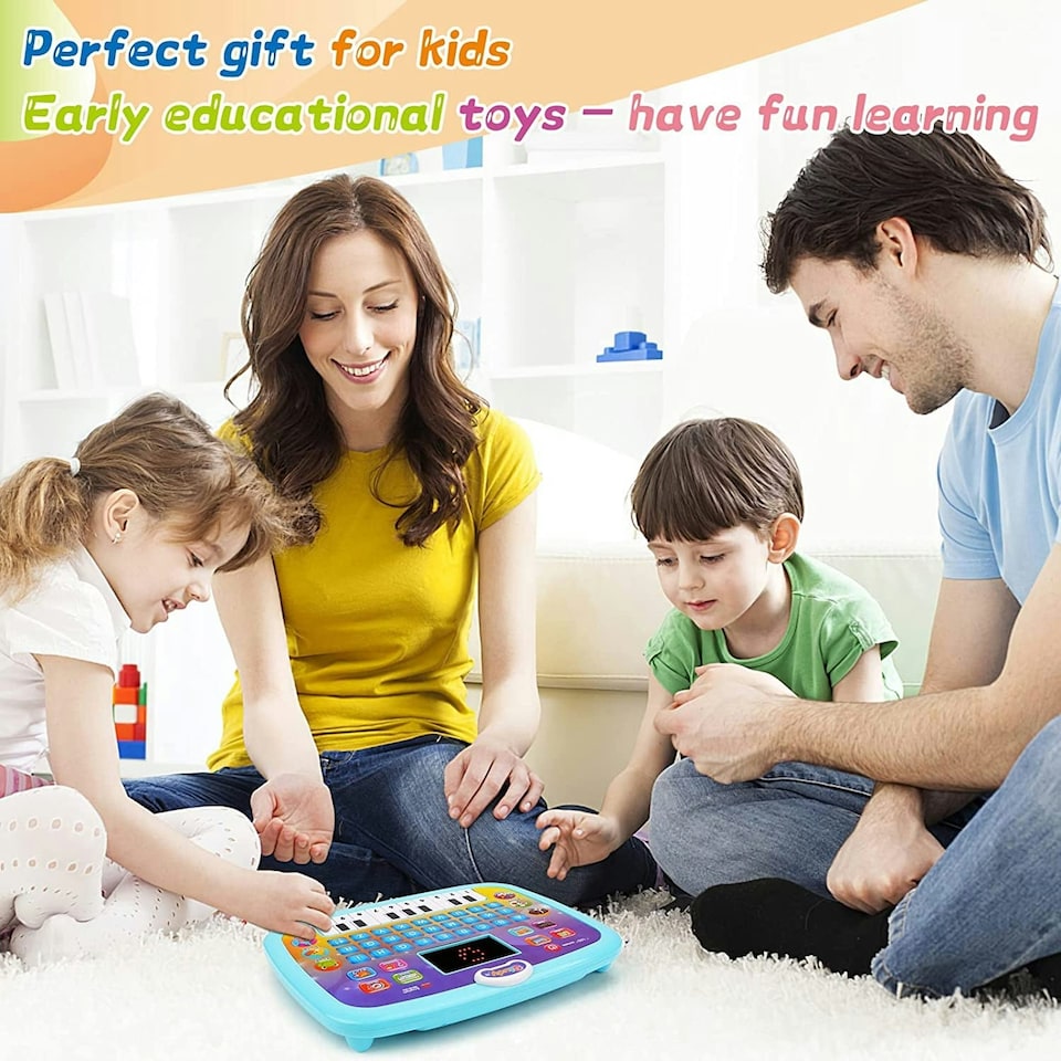 image 1 of Toddler Learning Tablet - Multi-Function Educational Musical Touch Pad with LED Screen, Piano, Animal Sounds, Numbers, Letters, and Quiz Modes for Kids (blue)