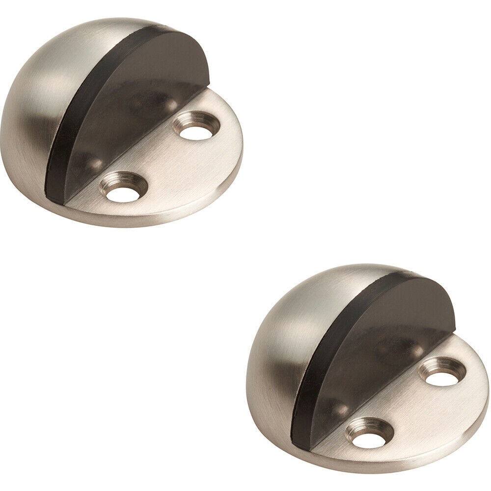Loops 2x Small Floor Mounted Half Moon Doorstop Rubber Buffer 44mm Dia Satin Steel in Metallics