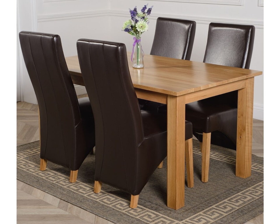 image 1 of Oslo 150 x 90 cm Medium Oak Dining Table and 4 Lola Leather Chairs | Brown | Brown