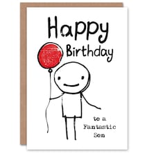 Fantastic Stick Man Red Balloon Simple Son Birthday Card