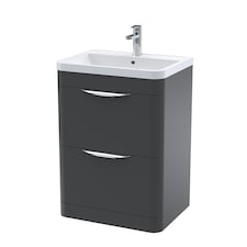 Floor Standing 2 Drawer Vanity Unit with Polymarble Basin - 600mm - Soft Black Grey