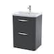 image 1 of Floor Standing 2 Drawer Vanity Unit with Polymarble Basin - 600mm - Soft Black Grey