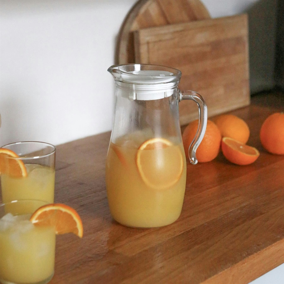 image 1 of LAV Misket Glass Water Jug with Lid - 1.8L - Large Drink Pitchers for Water Juice & Table Serving
