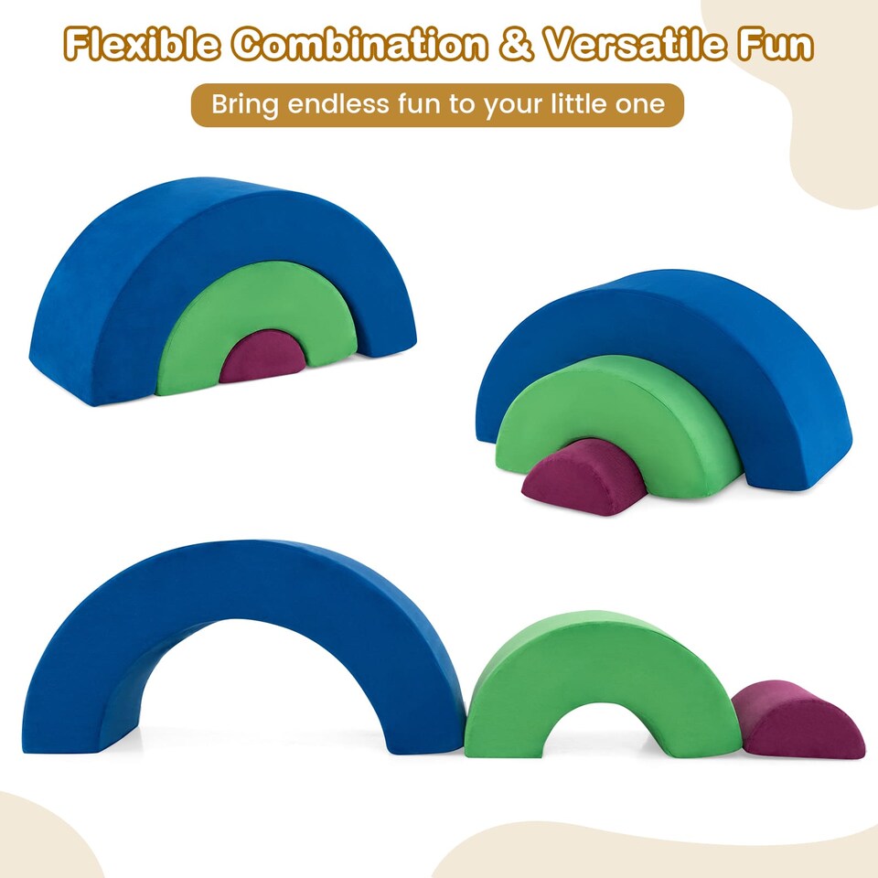 image 1 of COSTWAY 3 Piece Toddlers Climbing Toy Indoor Soft Play Equipment Playset-Blue