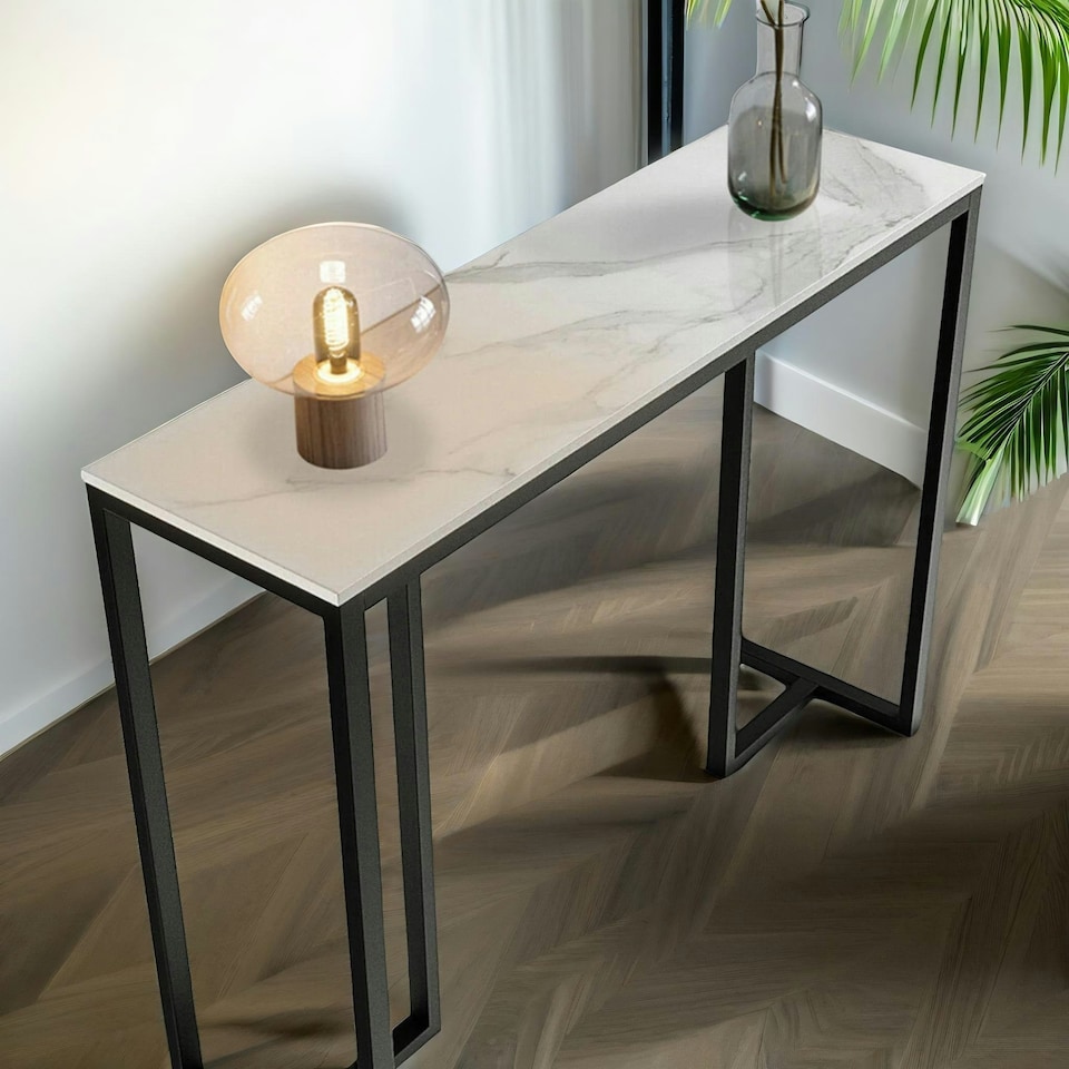 image 1 of Faux Marble Console Table Grey