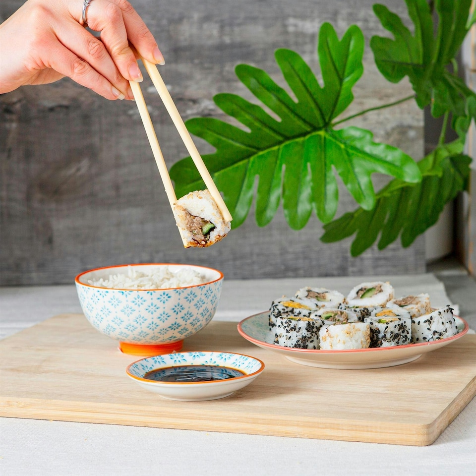 image 1 of Nicola Spring Hand-Printed Rice Bowls - 12cm - Blue - Pack of 6 Multi