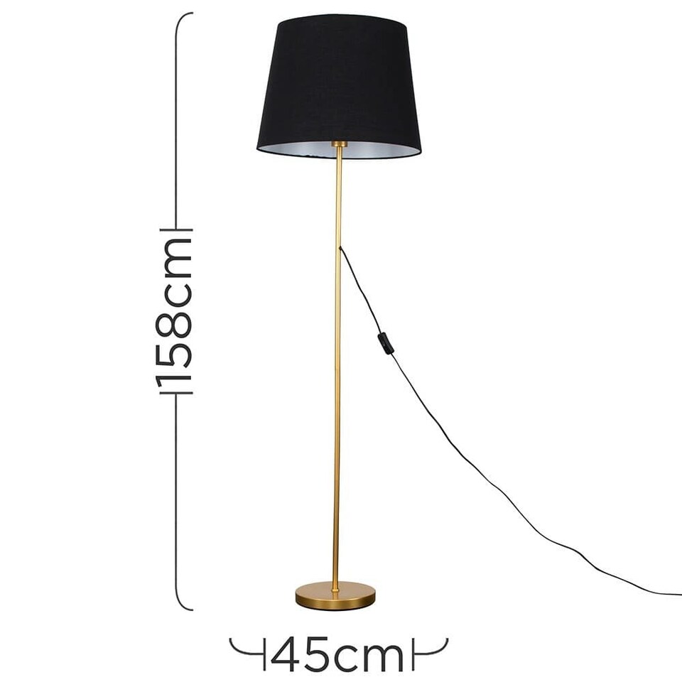 image 1 of ValueLights Charlie Gold Floor Lamp Black Taper Shade and Bulb