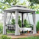image 9 of Outsunny 3 Seater Convertible Swing Chair, Outdoor Gazebo Swing Seat Bed with Double Tier Canopy, Cushioned Seat, Mesh Sidewalls and Curtains, Light Grey