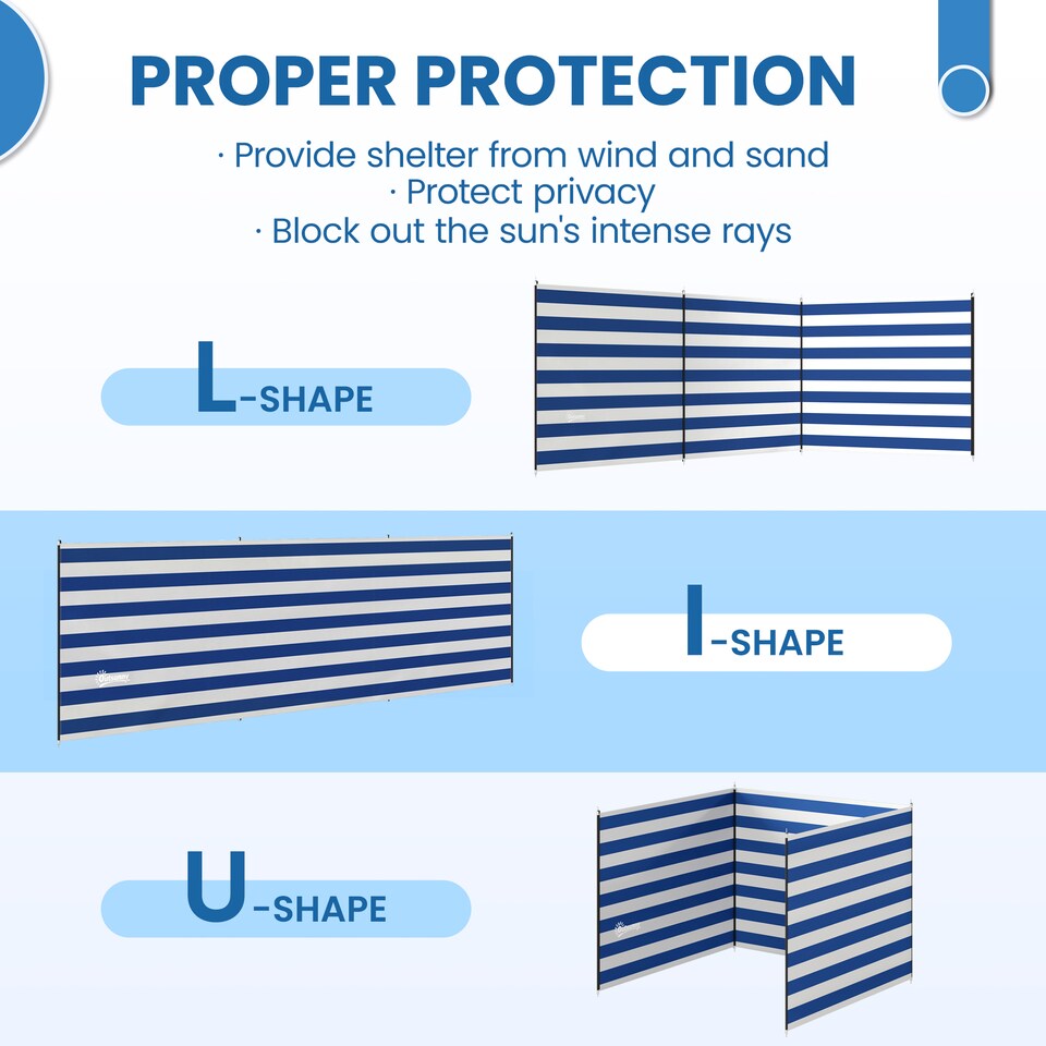 image 1 of Outsunny Camping Windbreak Portable Wind Blocker Privacy Wall | Blue | Dark Blue | 540 x 150 cm