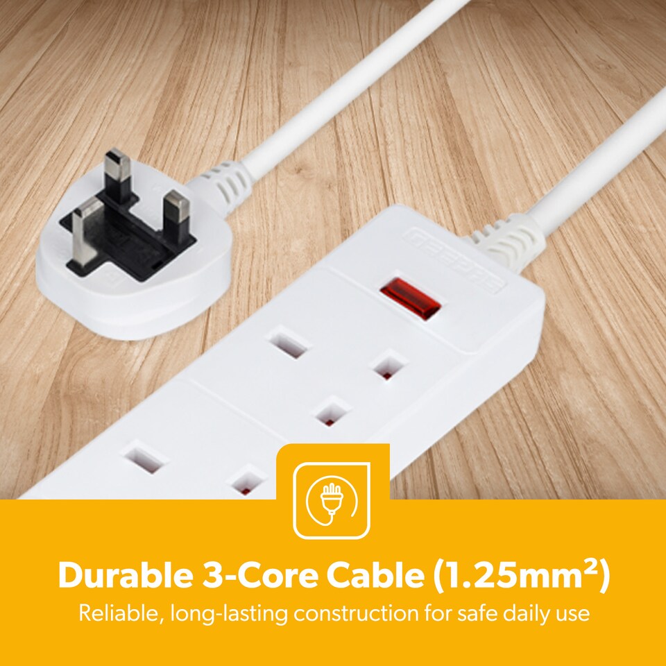 image 1 of GEEPAS 3 Gang Extension Lead, 2M Cable