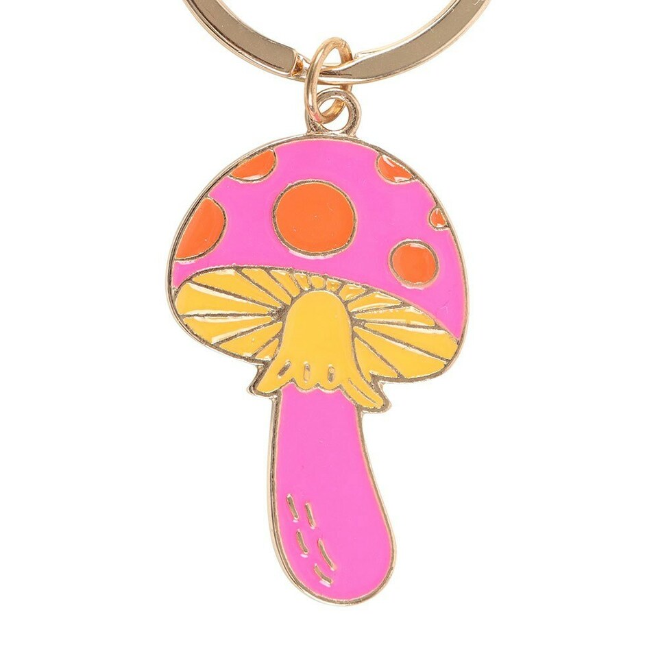 image 1 of Something Different Funky Fungi Mushroom Keyring - Pink/Yellow/Orange - One Size