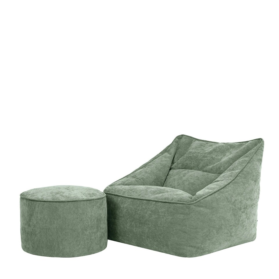 image 1 of icon Natalia Chenille Adults Bean Bag Armchair and Pouffe, Ready Filled Large Beanbag and Footstool Sage Green Green | Green