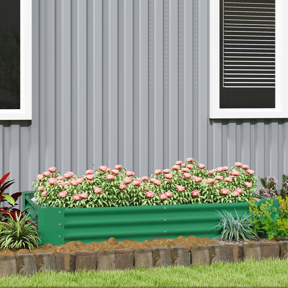 image 1 of Outsunny Galvanised Raised Garden Bed, 180x90x30cm Raised Planter, Green 