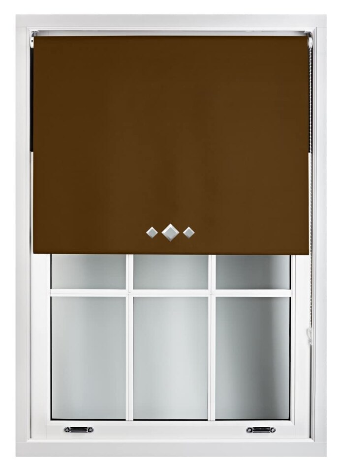 image 1 of FURNISHED Blackout Roller Blinds with Triple Diamond Eyelets Cut to Size Easy Fit Window Shade - (W)150cm x (L)165cm | Brown | Brown | (W) 150cm x (L) 165cm