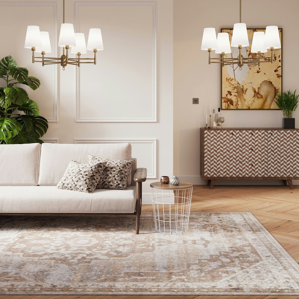 image 1 of KUKOON Beige Traditional Medallion Bordered Living Area Rug 120cm x 170cm