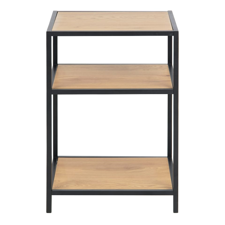 image 1 of Seaford Black Metal Bedside Table with 2 Oak Shelves