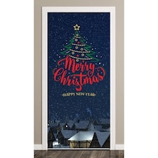 Merry Christmas Village Door Cover PVC Party Sign Decoration 66cm x 152cm