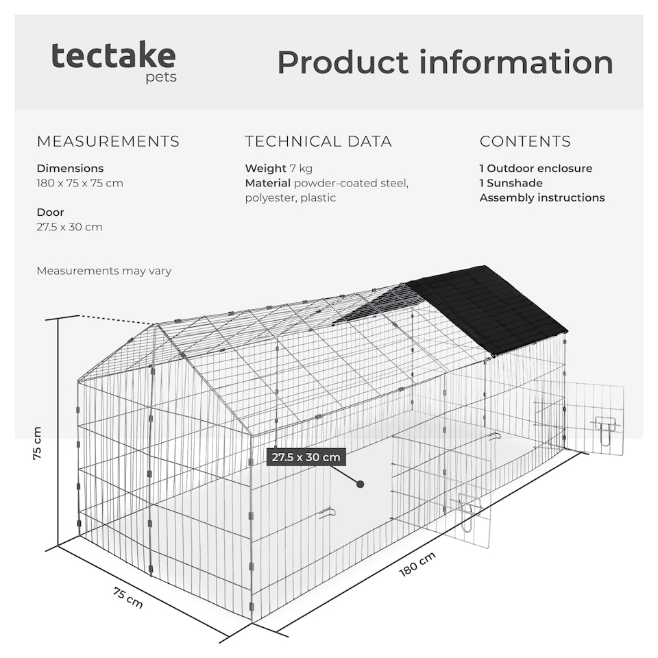 image 1 of Rabbit Run - 12 grid elements with sunshade, 2 doors, 180 x 75 x 75 cm | Black | black | 180 x 75 x 75 cm | 1