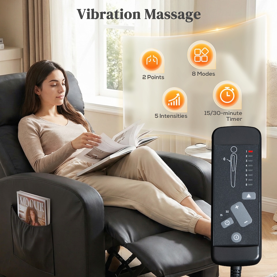 image 1 of HOMCOM Recliner Sofa Chair PU Leather Massage Armcair w/ Remote Control, Black