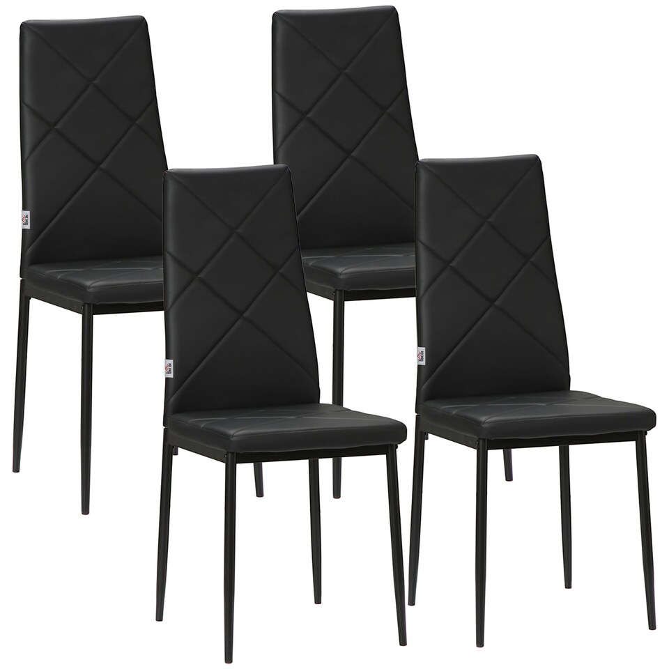 image 1 of HOMCOM 4-Pieces Dining Chairs, Faux Leather Kitchen Chairs, Black Black
