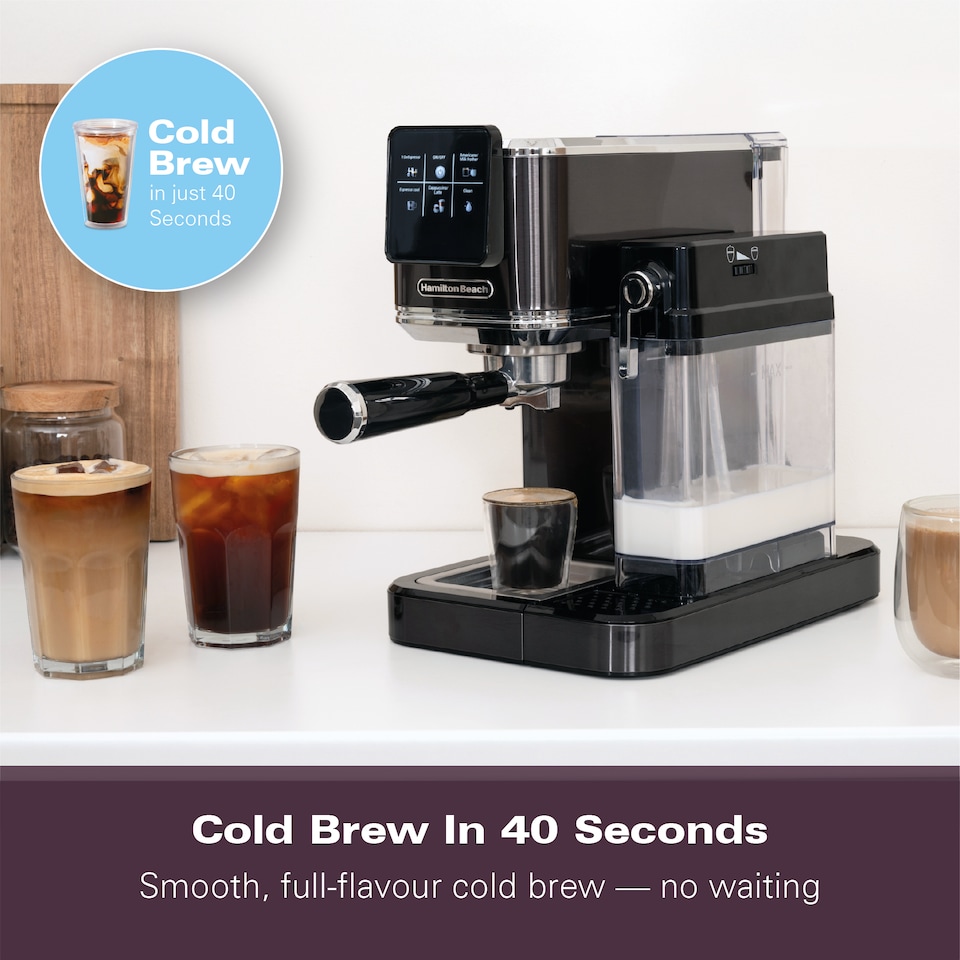 image 1 of Hamilton Beach BaristaPro Plus Touch 8-in-1 Espresso Machine Black