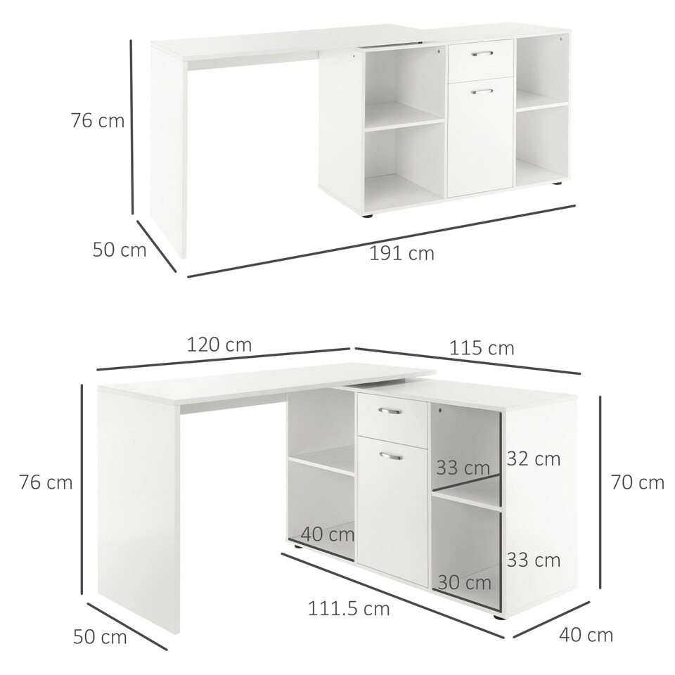 image 1 of HOMCOM Multipurpose L-Shaped Computer Desk Laptop Workstation MDF White