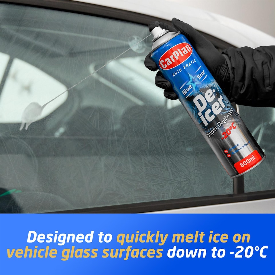 image 1 of CarPlan Blue Star De-Icer Car Windscreen Aerosol Spray Car Ice Melt 600ml x3