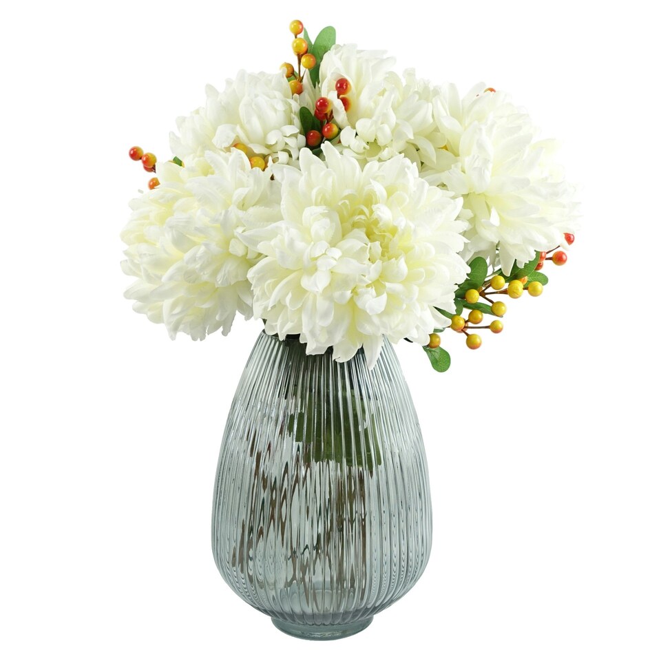 image 1 of Glass Vase Smoke Grey Ridged Glass Vase 30cm Botanik Grey