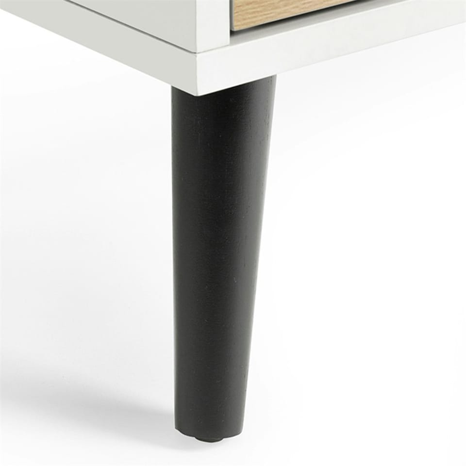 image 1 of Oak and Matt White Narrow Chest of Drawers (5 Drawers)