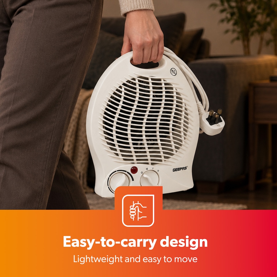 image 1 of GEEPAS Portable Fan Heater With 2 Heat Settings 2000W White