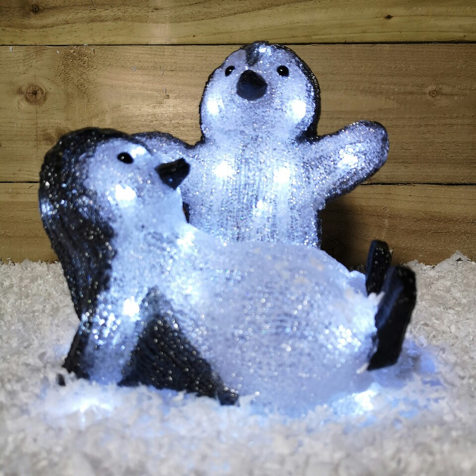 image 1 of 25cm Frosted Acrylic LED Penguins Playing Christmas Indoor Outdoor Decoration