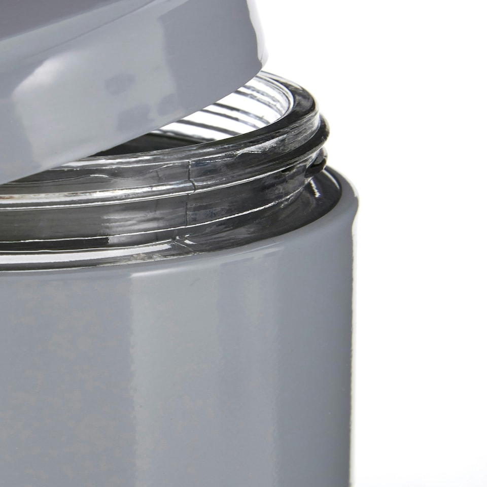 image 1 of Interiors by Premier Grey Steel Wrap Glass Storage Jar, 1500ml Capacity, Modern Design with Grey Steel Lid, Kitchen Storage