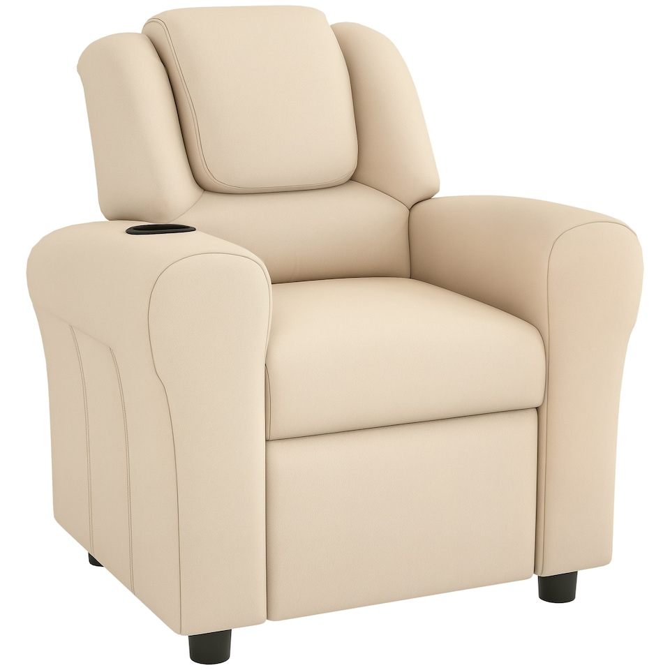 image 1 of HOMCOM Kids Recliner Chair w/ Cup Holder, PU Leather Children Lounger, Beige