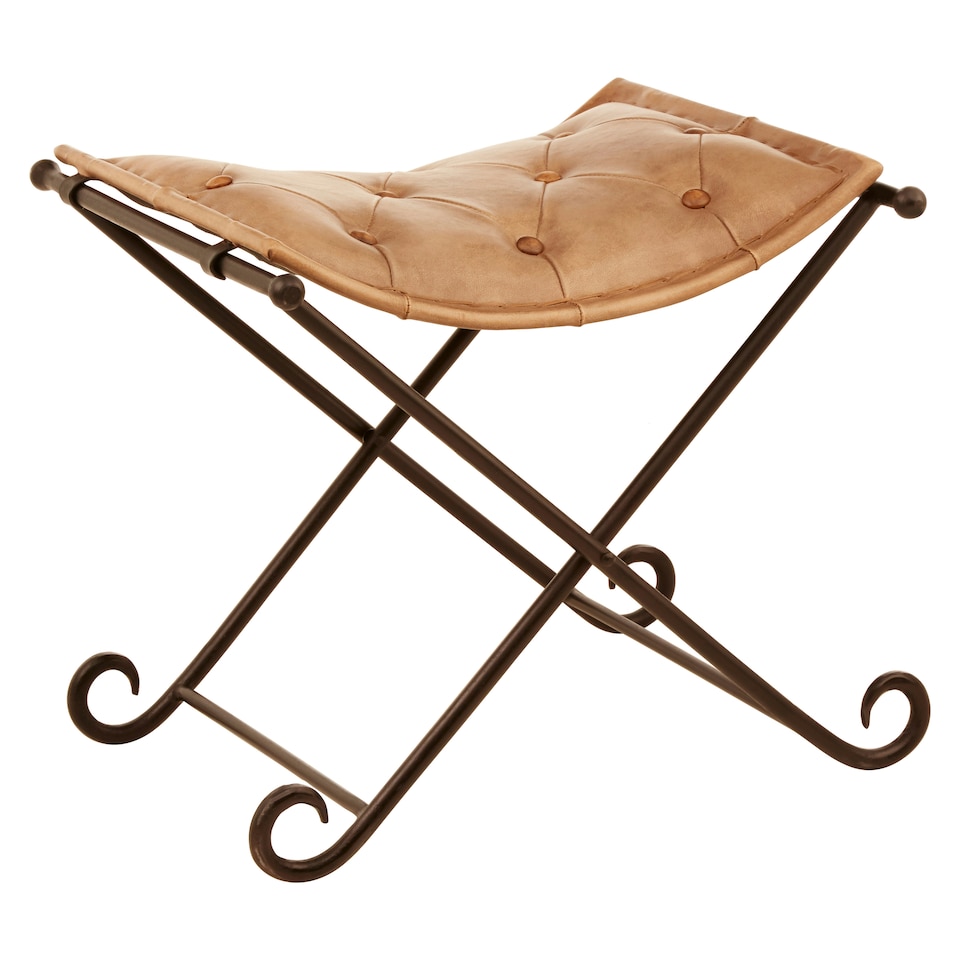 image 1 of Interiors by Premier Light brown Leather And Iron Stool Brown