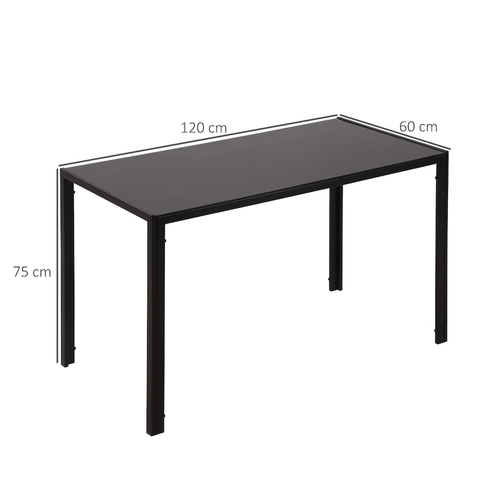 image 1 of HOMCOM 120cm Dining Table, Rectangle 4 Seater Kitchen Table with Tempered Glass Top and Metal Legs for Dining Room, Living Room (Chairs Not Included), Black