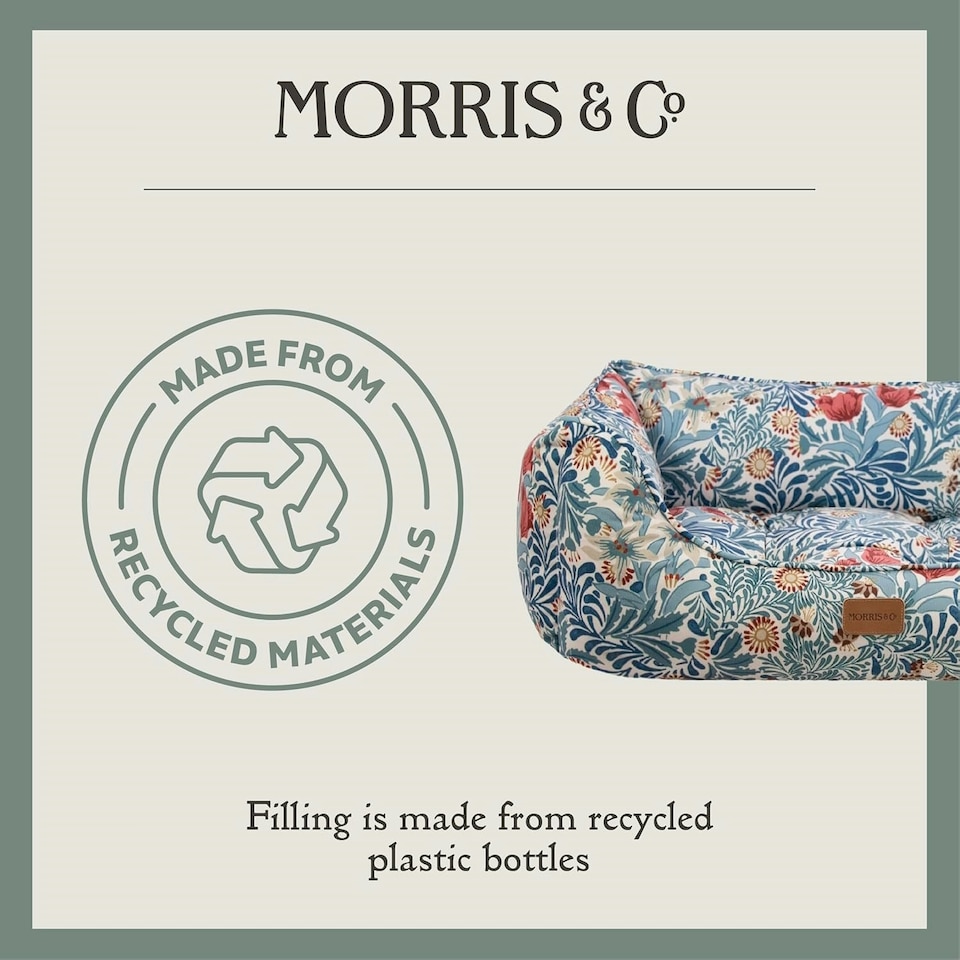 image 1 of Morris & Co Bower Print Square Box Dog & Cat Bed - Small Blue | S