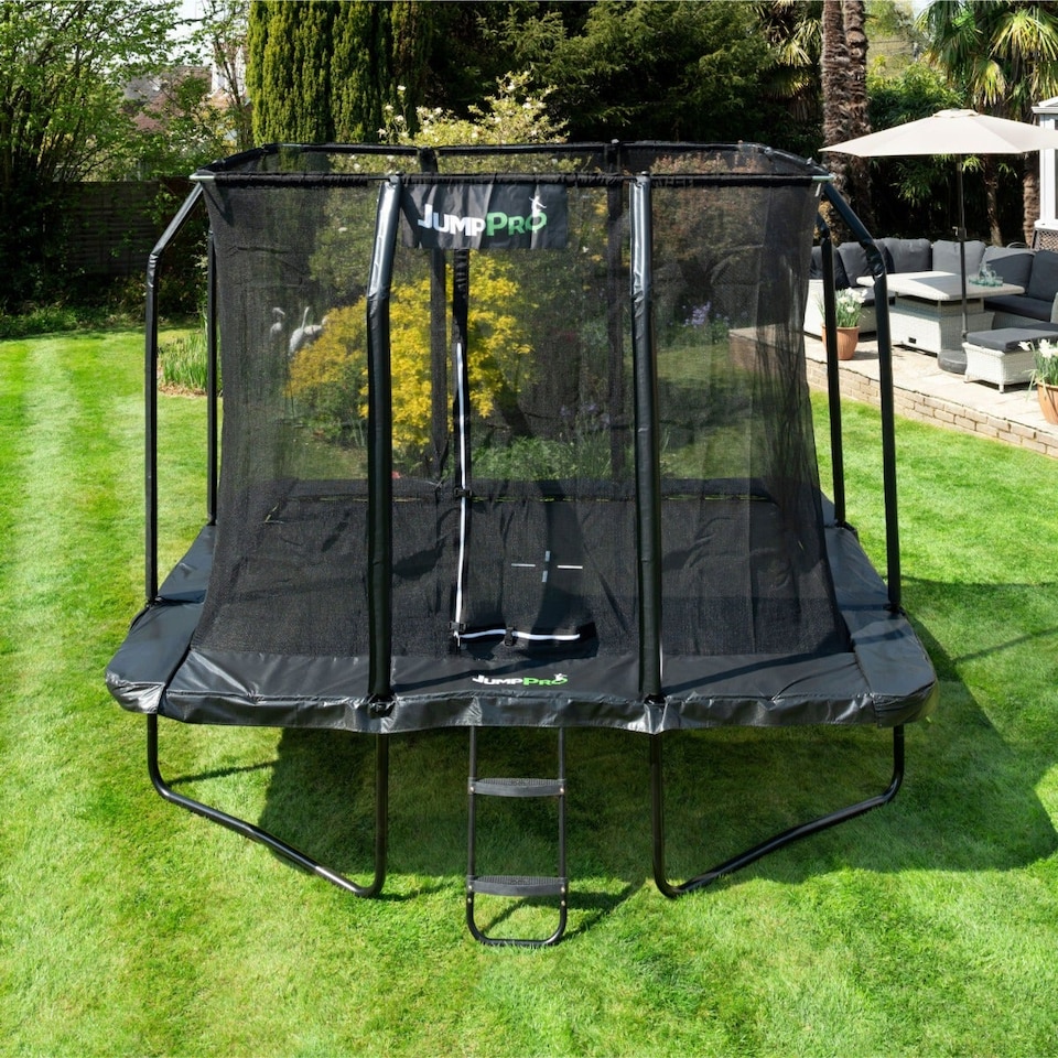 image 1 of 9ft x 6ft JumpPRO® Xcel Black Rectangular Trampoline with Enclosure