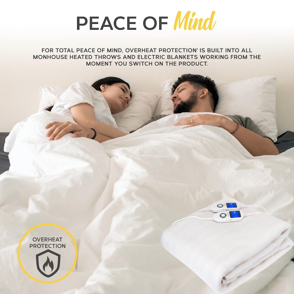 image 1 of MONHOUSE Fleece Electric Heated Under Blanket - Double 137x190cm - Detachable & Machine Washable - Controller Multi Zones, 9 Heat Settings | Cream | 1