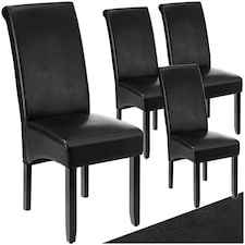 Dining Chair - ergonomic seat shape, high backrest, padded, faux leather - Set of 4 Black