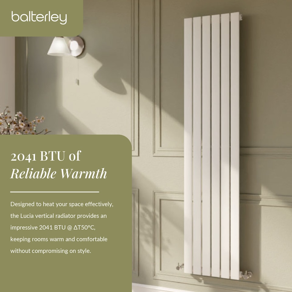 image 1 of Lucia Square Vertical Single Panel Radiator 1500 x 354mm - Satin White | White | Satin White | 1