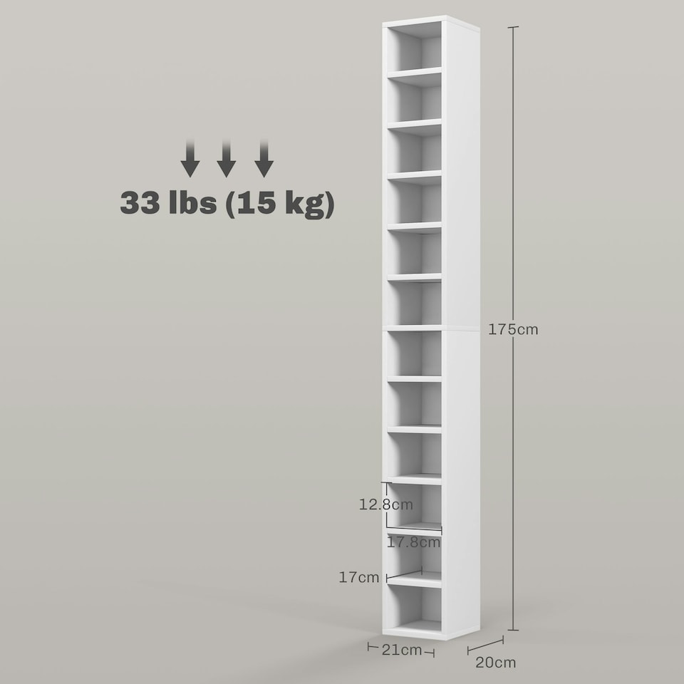 image 1 of HOMCOM 204 CD Storage Tower, Tall Bookcase Bookshelf with 12 Cubes, White