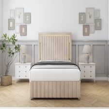Sloomy Boston Gold Sand Naples Divan Bed With Mattress 2 Drawers Footend With 26" Strutted Headboard & 12" Matching Footboard 5' King | Cream | Sand | King | 1
