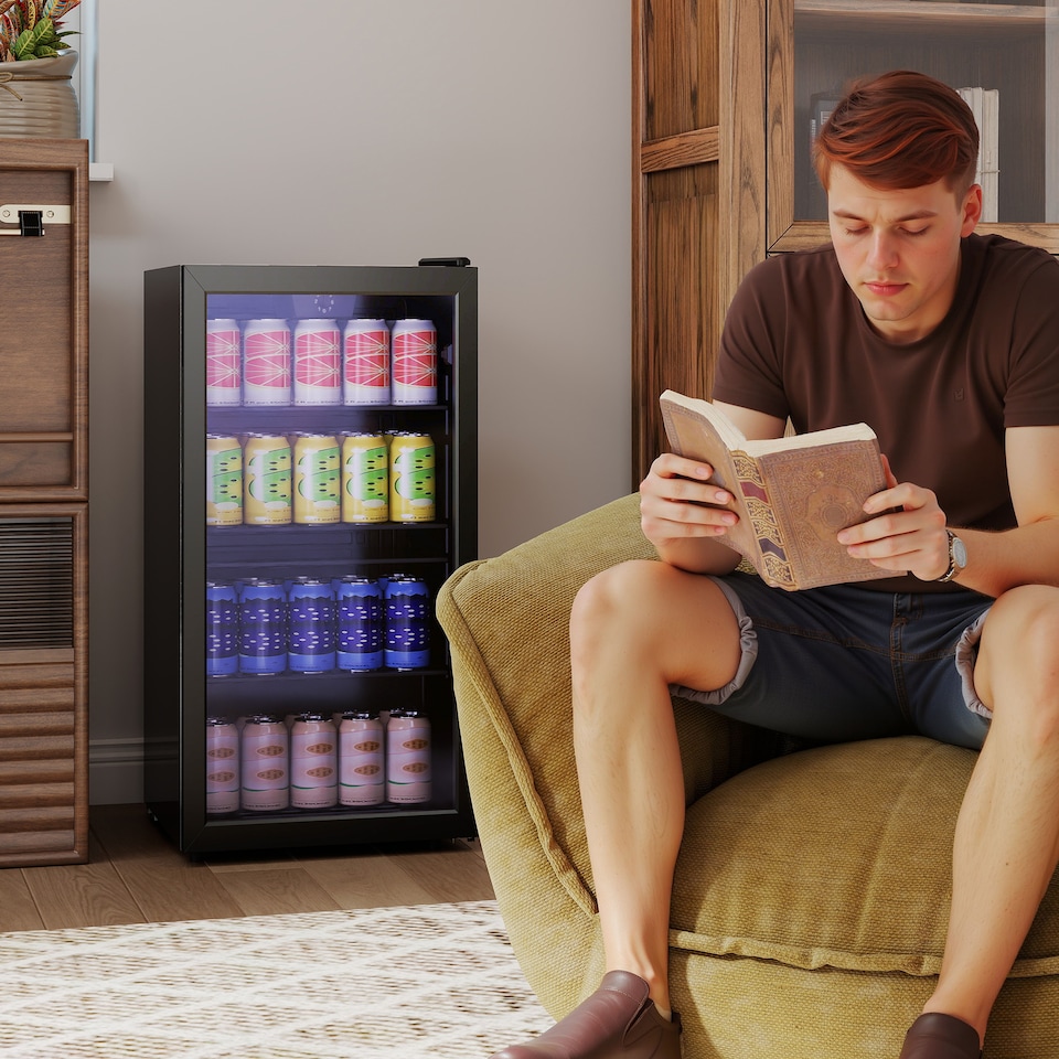 image 1 of HOMCOM 93L Drinks Fridge, 115 Can Under Counter Freestanding Wine Fridge