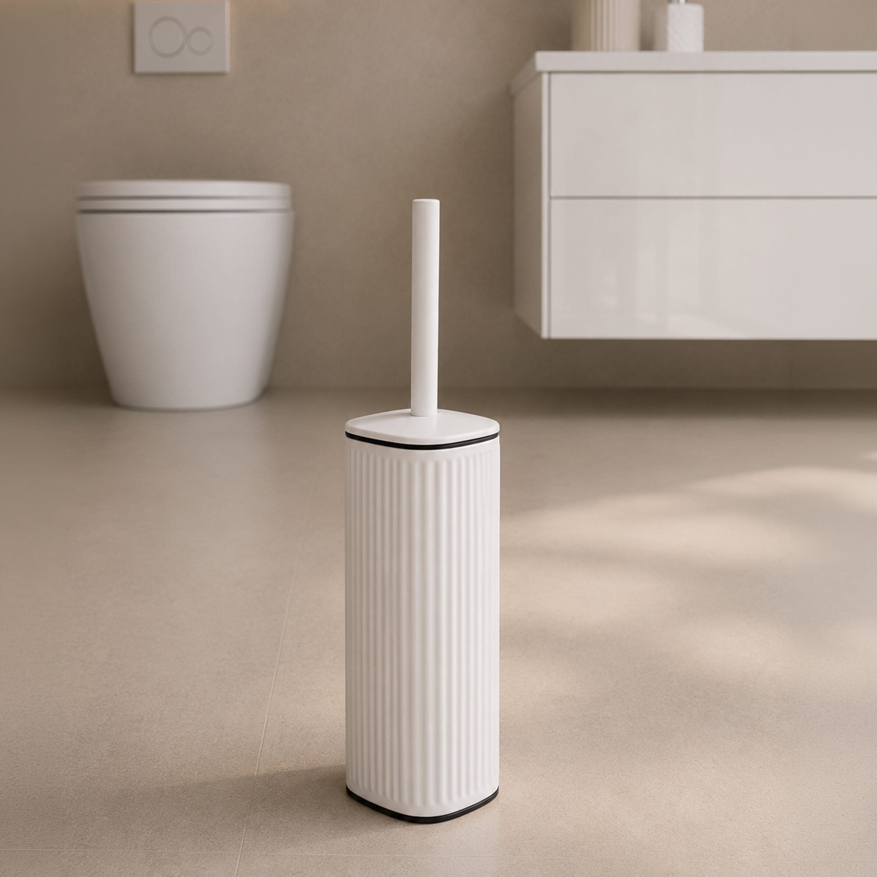 Showerdrape Targa Square Ribbed Fully Lined Toilet Brush & Holder in White