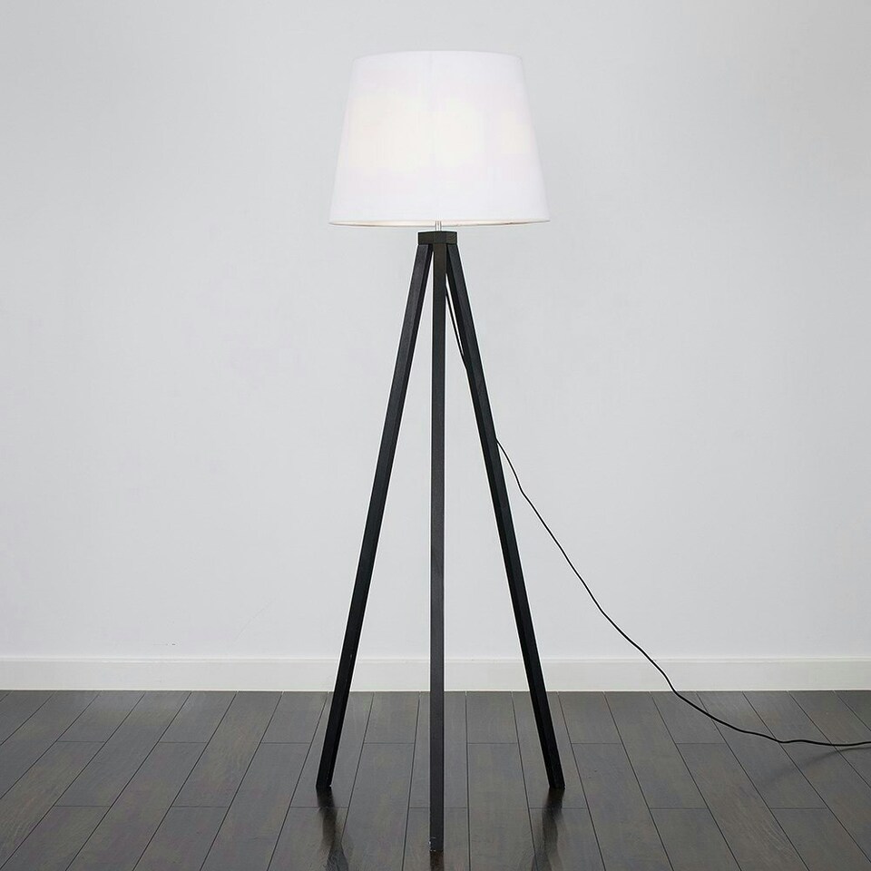 image 1 of ValueLights Modern Black Wood Tripod Design Floor Lamp With White Shade
