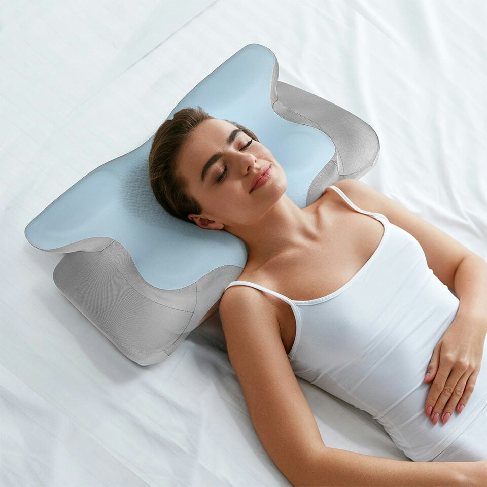 image 1 of Lavio Contour Memory Foam Pillow Cervical Neck Shoulder Pain Relief Blue Blue